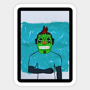 Expressive African Male Character with Blue Mask and Skin Sticker